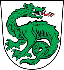 Wingless limbed lindworm in the arms of the small Bavarian town of Wurmannsquick