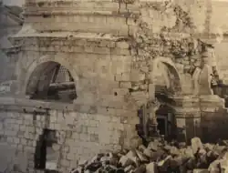 The damaged Nibbia Chapel after aerial bombardment