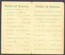 Inside of 1884 dance card