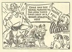 A panel from 'Embarrassing Moments From History: Daniel in the Lion's Den', comic-strip advertisement by Syd Miller (Australian Women's Weekly, 10 April 1937).