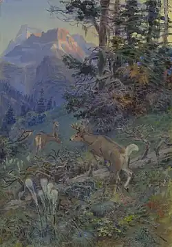 Deer in Forest (White Tailed Deer), 1917, Oil on canvasboard[26]