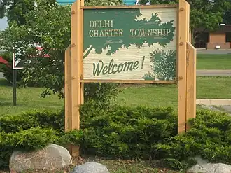 Delhi Charter Township sign along Cedar Street