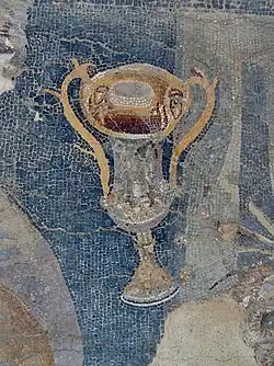 Detail of a Hellenistic glass vessel from the mosaic of Dionysos riding a tiger
