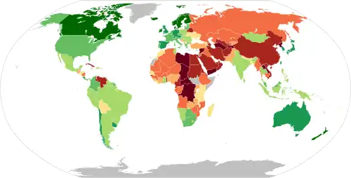 Democracy Index map in 2020 according to the Economist Intelligence Unit