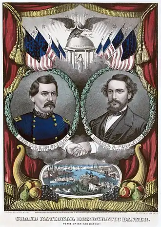 Image 9 Democratic presidential ticket, 1864 Lithograph: Currier and Ives; Restoration: Lise Broer A Democratic campaign poster from the United States presidential election of 1864, showing presidential candidate George B. McClellan (left) and his running-mate George H. Pendleton. They lost to the Republican candidate, incumbent Abraham Lincoln, who became the first American president in 32 years to be reelected. More selected pictures