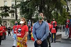 Pérez participating in a demostration against the Spanish government