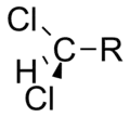 A dichloromethyl group bonded to R.