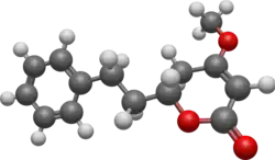An accurate three dimensional representation of the molecule of Dihydrokavain in ball-and-stick forma