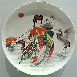 Dish with Magu, deity of longevity, Qing dynasty, c. 1700–1800 AD, porcelain with overglaze polychrome