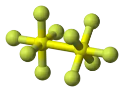 Ball-and-stick model of disulfur decafluoride