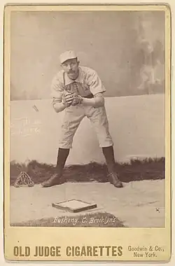 Doc Bushong on an 1888 Old Judge baseball card.