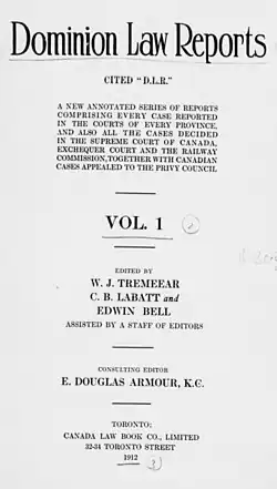 Cover page of the first volume of the Dominion Law Reports, 1912.