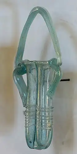 Double cosmetic tube (dilekythos) used for kohl; make-up was applied with an ivory, bronze or glass stick