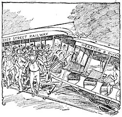 Drawing of two streetcars colliding