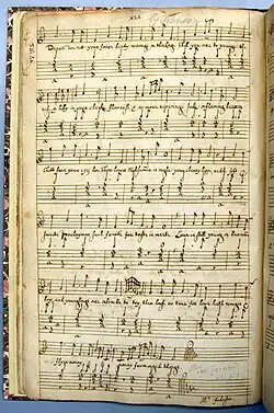 "Deare doe not your faire beuty wronge" in lute tablature; the only song to have a composer attribution (at bottom right)