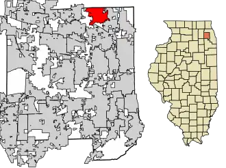 Location of Itasca in DuPage County, Illinois.