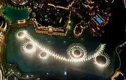 Aerial view of Dubai Fountain from Burj Khalifa