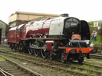 As No. 46229, Duchess of Hamilton in semi-streamlined condition at Tyseley Locomotive Works, 6 May 2006.