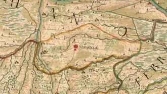 The Duchy of Mirandola during the first half of the 18th century.