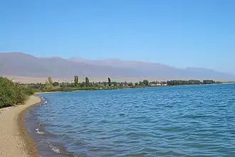 Lake Issyk Kul shoreline at Tamchy, Issyk Kul district