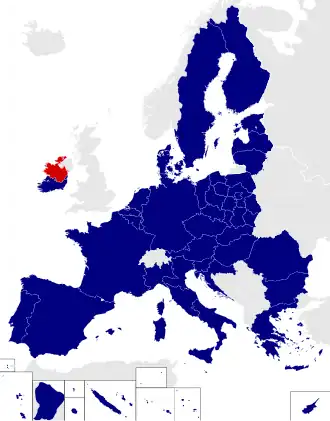 Map of the European Parliament constituencies with Midlands–North-West highlighted in red