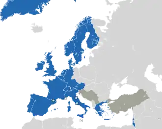 A coloured map of the countries of Europe