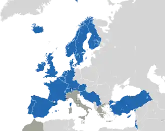 A coloured map of the countries of Europe