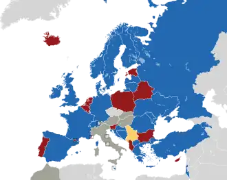 A coloured map of the countries of Europe