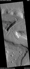 Glaciers moving in two different valleys, as seen by HiRISE under HiWish program