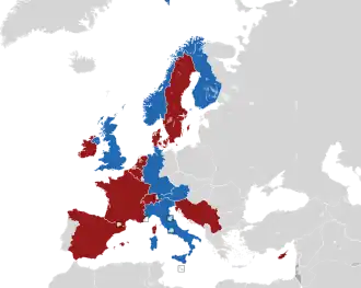 A coloured map of the countries of Europe