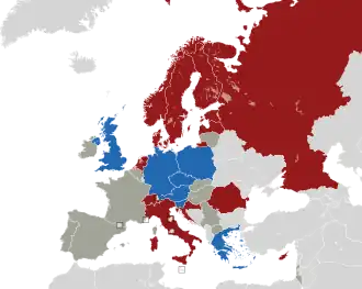 A coloured map of the countries of Europe