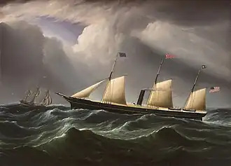 American Steam-sail ship 'American Steam-sail ship Star of the South, passing an American full rigged ship at sea