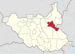 Location of Bieh in South Sudan