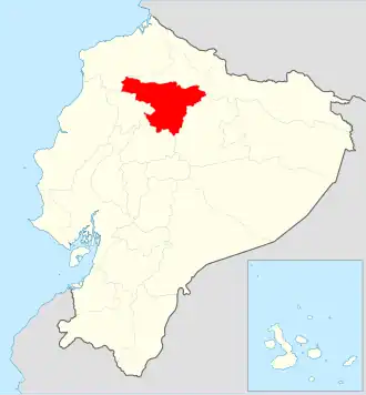Map of Ecuador showing the area of the Caranqui culture in north-central Ecuador
