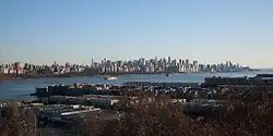 Edgewater, New Jersey, in the foreground, overlooking Manhattan across the Hudson River in the background