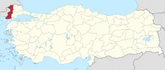 Location of the province within Turkey