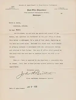 Edith's Postmaster Appointment Letter 1928