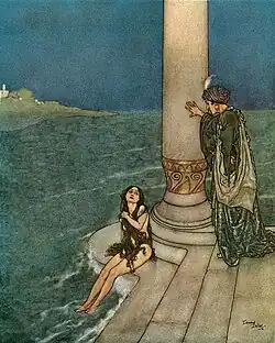 Illustration of The Little Mermaid, showing the mermaid's encounter with a human prince