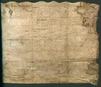Edward Latymer's deed of conveyance 1627, transferring land of Butterwick Manor to the Latymer Foundation