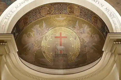 Mural in the apse vaultː "The Mystic Lamb" by Henri Nozais (1928)