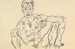 Sketch of a male nude in black crayon, Egon Schiele, 1918