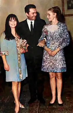 Salah Zulfikar, Shadia and a Russian actress at a cinematic event for A Taste of Fear in Semiramis InterContinental Hotel, Cairo in 1969