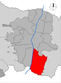 Location of El Poblado in Medellín shown in red.