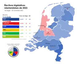 Results by province, shaded according to the vote share won by largest party