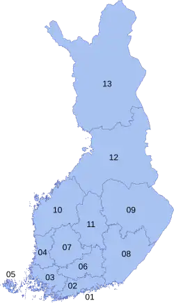 A map of Finalnd's 13 electoral constituencies