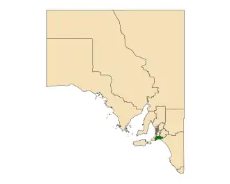 Map of South Australia with electoral district of Finniss highlighted