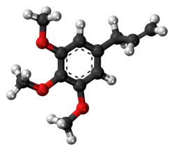 Ball-and-stick model of the elemicin molecule