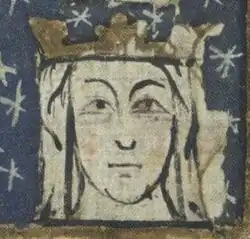 Fourteenth century manuscript initial showing Eleanor of Castile
