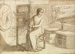 The Lady of Shalott, 1853, pen, black ink, sepia and pencil