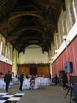A false hammerbeam roof in the Great Hall of Eltham Palace, England